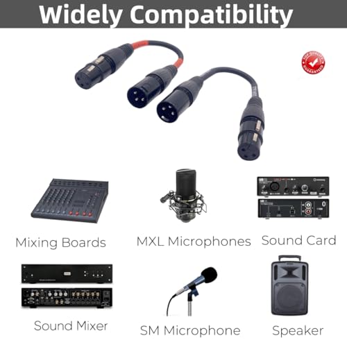 Professional XLR Male to Female Microphone Cables - 6 Inch Balanced Audio Extension Cord (2-Pack) for Studio Equipment, Mixers, Mics