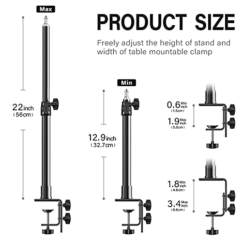 2-Pack Camera Desk Mount Stand with 1/4" Ball Head and Cold Shoe Mount Adapter,12.9-22" Tabletop Mounts Stand, Adjustable Aluminum Desktop Light Stand, for DSLR Camera, Ring Light, Video Light