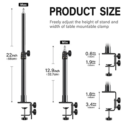 2-Pack Camera Desk Mount Stand with 1/4" Ball Head and Cold Shoe Mount Adapter,12.9-22" Tabletop Mounts Stand, Adjustable Aluminum Desktop Light Stand, for DSLR Camera, Ring Light, Video Light