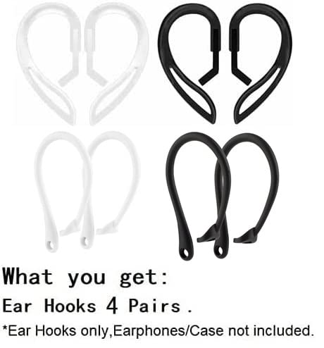 JNSA 4 Pairs Ear Hooks Designed for AirPods Pro，3 & 2 & 1, Earbuds Accessories, Anti-Slip, Ergonomic Design, Anti-Slip Sports Ear Hooks, Comfortable Fit, 2 Style 4 Pairs (Clear/Black/White/Black)