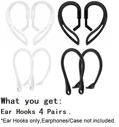 JNSA 4 Pairs Ear Hooks Designed for AirPods Pro，3 & 2 & 1, Earbuds Accessories, Anti-Slip, Ergonomic Design, Anti-Slip Sports Ear Hooks, Comfortable Fit, 2 Style 4 Pairs (Clear/Black/White/Black)