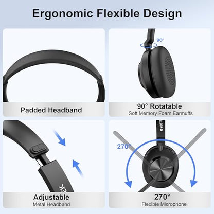 Voistek Wireless Headset with Mic for Work, Single Ear Headset with Charge Stand for Remote & Office, Bluetooth 5.3 & USB 2.4G Dongle for Windows, Mac, Chrome, Linux, iOS, iPadOS, Android