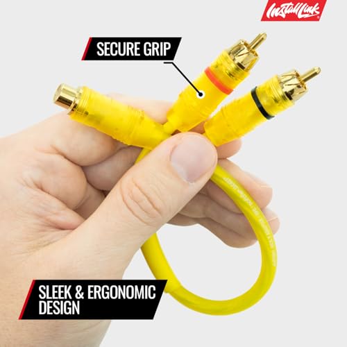 Install Link RCA Y Adapter Cable, 1-Female to 2-Male Splitter, 2-Pack (OFC) | Pure OFC Copper, 1ft, Feeds One Stereo Signal to Two Components, for Subwoofer, Home Theater, Car Audio Amplifier, Studio - color: Frosted Yellow, size: 1-Female to 2-Male