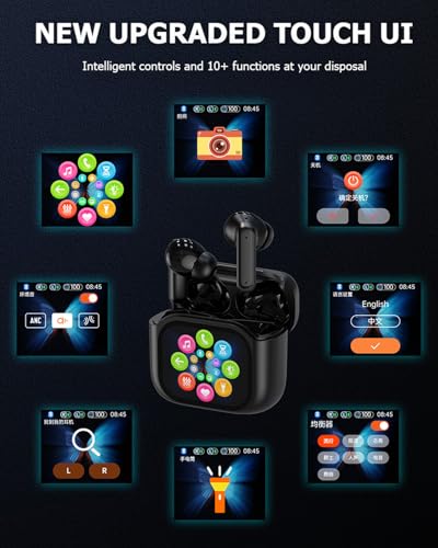 Wireless Touchscreen Earbuds with Smart Touch Screen Case - True Wireless Bluetooth ANC Active Noise Cancelling Earbuds - Blue Tooth Earphones for iPhone Android In Ear Headphones - color: Black, style: Normal