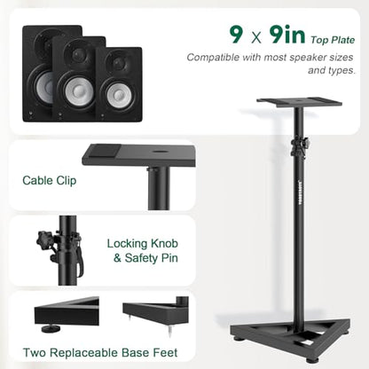 Vondynote Pair Studio Monitor Stands 32.6"-50.9" Base Floor Speaker Stands | Adjustable Height, Heavy Duty, Three Point Triangle Base, Floor Speaker Stands