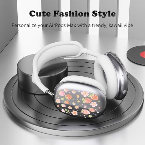 for AirPods Max Headphones Strawberry Ear Covers for AirPods Max 2 | Cute Flower Clear Ear Cups Cover | White Silicone Ear Pad Case Headband Cover for Apple AirPods Max 2/1 (2026/2024/2020) - color: Strawberry B/White