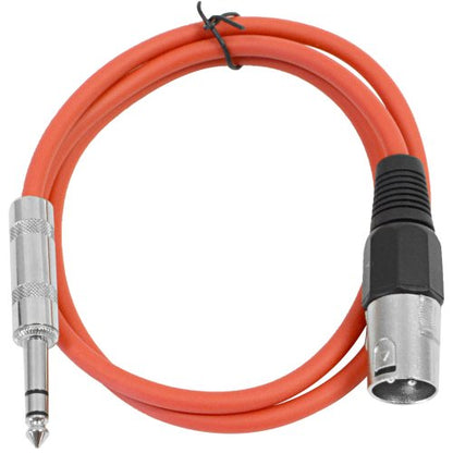 Seismic Audio - SATRXL-M2-6 Pack of Red 2' XLR Male to 1/4" TRS Patch Cables - color: Red, size: 2 Foot