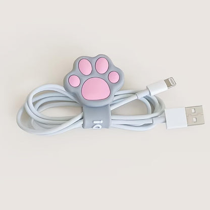 3PCS Cute Paw Print Cable Organizer Clip - Reusable Silicone Data Cable Storage Holder For Earphones And Charging Cables - color: Grey 2