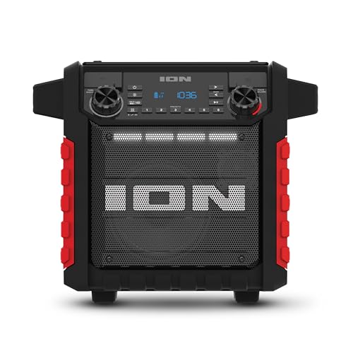 ION Tailgater Classic Portable Bluetooth Outdoor Speaker, Red | Water Resistant, Rechargeable Battery, Radio, USB Charging, Stereo Linking, App Control, for Parties and Outdoor Events - style: Tailgater Classic - Red