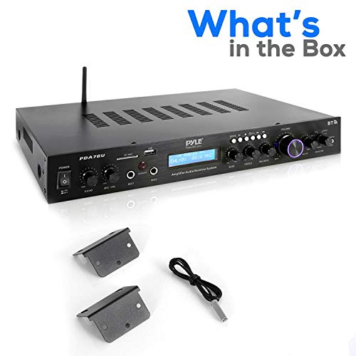 Pyle Bluetooth Home Theater Amplifier - 200 Watts into 5 Channels with Subwoofer Out, Easy Karaoke - Dual Mic, Wireless Streaming, USB/SD with MP3 player, RCA Input, FM Radio, LCD Display - PDA7BU