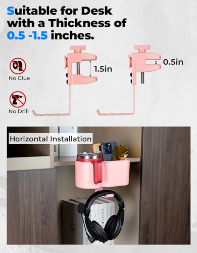 KEMIMOTO 3-in-1 Desk Cup Holder and Headphone Hanger, Fits 18-32 oz Cups - color: Pink