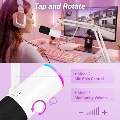 TONOR Dynamic Gaming Microphone XLR/USB Mic with AI Noise Cancellation - color: White
