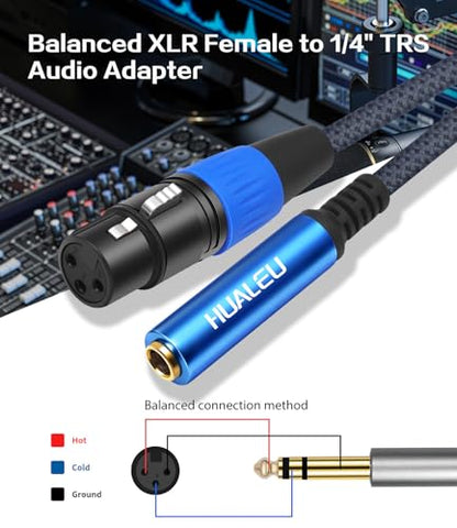 2 Pack Female XLR to 1/4 Cable,Balanced 3 Pin XLR Female to 1/4 Quarter inch TRS 6.35mm Female Microphone Audio Adapter - 1 Feet Blue - color: 1/4 F to XLR F/Blue