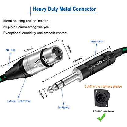 XLR Female to 1/4 Cable 3ft 1 Meter Green Braided | Balance 6.35mm TRS Plug to 3-pin XLR Female Cannon Mic Cable - color: Green TRS to XLR female, size: 3ft-2Pk