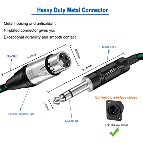 XLR Female to 1/4 Cable 3ft 1 Meter Green Braided | Balance 6.35mm TRS Plug to 3-pin XLR Female Cannon Mic Cable - color: Green TRS to XLR female, size: 3ft-2Pk