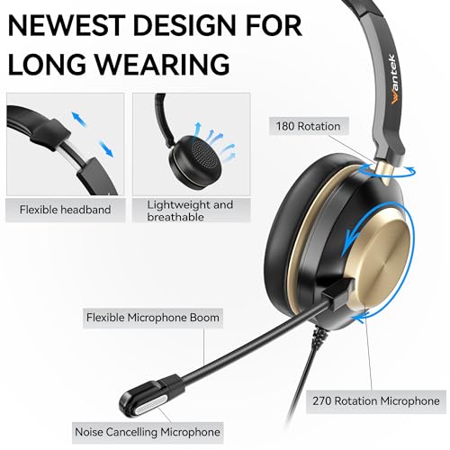 Wantek USB Headset with Microphone, Type-c/USB/3.5mm Jack 3-in-1 PC Headset, Wired & Noise Cancelling Headphone with Volume Control for Call Centers, Skype, Zoom, Home Office, 0nline Courses - style: 882usb