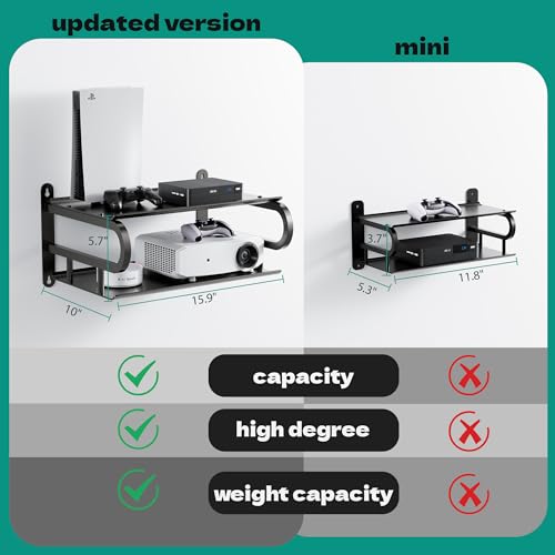 16" X 10" Floating Projector Shelf for Wall, WiFi Router Shelf with Cable Hole for TV Components|DVD Players|Games Consoles, Projector Wall Mount Shelf for Living Room,Bedroom,Office-Black