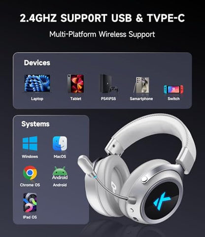 MCHOSE X9 Low Latency Wireless Gaming Headset, 2.4GHz USB + Bluetooth, 200H Battery, 7.1 Surround Sound, Noise Cancelling Mic, RGB, for Multi-Platform - color: White