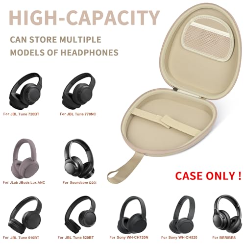 GWCASE Hard Shell Headphone Case with Secure Strap and Cable Pocket, Beige | 7.87 x 6.8 x 0.9" Interior, Shock-Resistant EVA for Commuters, Students and Travelers, Fits Most Foldable Over-Ear Headphone - color: Beige