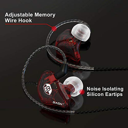 BASN Bsinger PRO in-Ear Monitors Hybrid Dynamic Dual Drivers Two Detachable MMCX Cables Musicians in-Ear Earbuds Headphones (Red) - color: Red