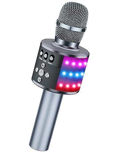 BONAOK Karaoke Microphone for Kids & Adults - Bluetooth Microphones Singing Mic with Disco Lights, Echo Effect, Built-in Speaker Portable Karaoke Player for Party Travel Gifts Q78(Space Gary) - color: Space Gary