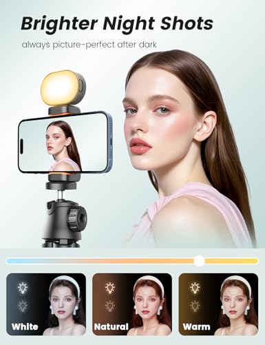 Phone Tripod with Light & Remote, 360° Rotating for Travel Use | LED light with 3 brightness levels, Fits smartphones & cameras. Great for tabletop & travel. - style: 13.4'' Black