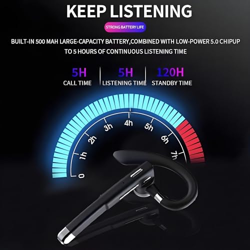 Bluetooth Headset with Mic for Work 500Hrs Standby Time with Charging Case 270 Degrees Rotatable Microphone with LED for Truck Driver Bussiness Office Travel