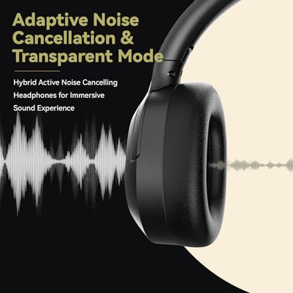 Hybrid Active Noise Cancelling Headphones, Wireless Over Ear Bluetooth Headphones with Mic, 60H Playtime, Hi-Res Audio, Deep Bass, Foldable Comfort Fit Ear Cups for Travel, Office, Home (Black) - color: Black