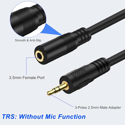 MEIRIYFA 3 Pole 2.5mm to 3.5mm Stereo Jack Adapter Cable | 2.5mm Mono Male to 3.5mm Female TRS Headset Audio Extender Cable for Headphone -1M (2PCS)