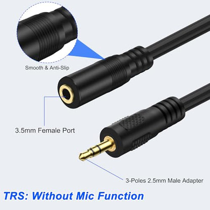 MEIRIYFA 3 Pole 2.5mm to 3.5mm Stereo Jack Adapter Cable | 2.5mm Mono Male to 3.5mm Female TRS Headset Audio Extender Cable for Headphone -1M (2PCS)