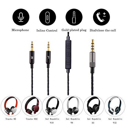 Sol Republic Master Tracks HD/Tracks HD2/Sol Republic V8/Sol Republic V10/Sol Republic 12/Sol Republic X3용 교체 케이블 코드 (원격 볼륨 및 마이크 케이블 - 블랙) - color: 블랙1.