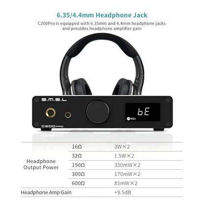 SMSL C200PRO MQA MQA-CD DAC & Headphone Amplifier ES9039Q2M Chip Gaming DAC | Blutooth5.1 USB2.0/1.1 for PS4/PS5/SW/PC Home Audio 6.35mm&4.4mm HP USB/Optical/Coaxial/BT Input 4 dual op amps OPA1612A