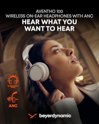 beyerdynamic AVENTHO 100 Premium On Ear Wireless Bluetooth Headphones with Active Noise Cancelling ANC, up to 60 Hours of Playtime, USB-C Charging, Foldable Design, Personalized Sound via App (Black) - color: Black