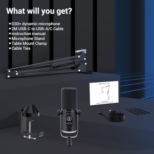 USB/XLR Gaming Microphone kit, Dynamic PC Mic for Podcasting Streaming, Computer RGB Mic Kit with Boom Arm Stand, Mute Button and Headphone Jack, for Recording, Vocal Voice-Over (D30+) - style: D30+ Microphone with Boom Arm