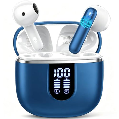 Wireless Earbuds, 2026 Bluetooth 5.4 Headphones in Ear buds, 40H HiFi Stereo Bluetooth Earbuds with 4 ENC Noise Cancelling Mics, IP7 Waterproof Ultralight Earphones with Dual LED Display USB C, Navy - color: Navy