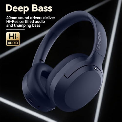 Hybrid Active Noise Cancelling Headphones, Wireless Over Ear Bluetooth Headphones with Mic, 40H Playtime, Hi-Res Audio, Deep Bass, Foldable Comfort Fit Ear Cups for Travel, Office, Home (Blue) - color: Blue