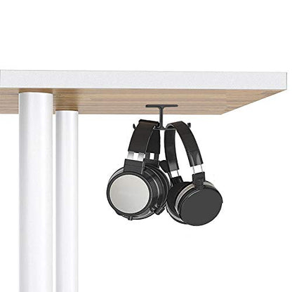 Dual Headphone Hanger Stand for Under Desk, Aluminum Adhesive Headset Hook Mount with Screw Option, Space-Saving PC Gaming Accessories for All Headphones, Black