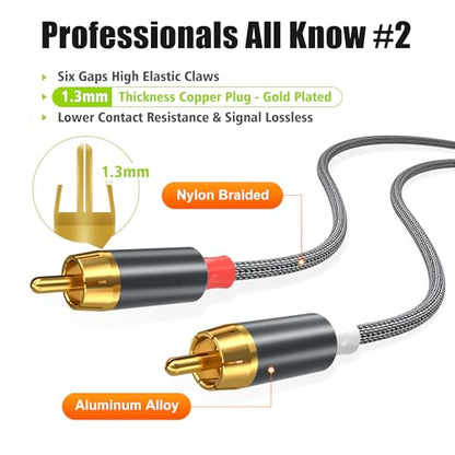 AGVEE 4ft RCA Cable, 2 RCA Male Thickened Six Claws Plug - color: Gray, size: 4ft
