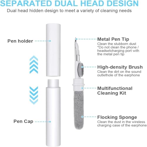 1PC 3 in 1 Multi-Function Cleaning Pen for Airpods with Soft Brush Flocking Sponge for Bluetooth Headset, Charging Box, Mobile Phone, Earbud Earphones Case Cleaning Tools, White - color: White