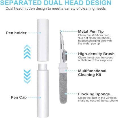 1PC 3 in 1 Multi-Function Cleaning Pen for Airpods with Soft Brush Flocking Sponge for Bluetooth Headset, Charging Box, Mobile Phone, Earbud Earphones Case Cleaning Tools, White - color: White