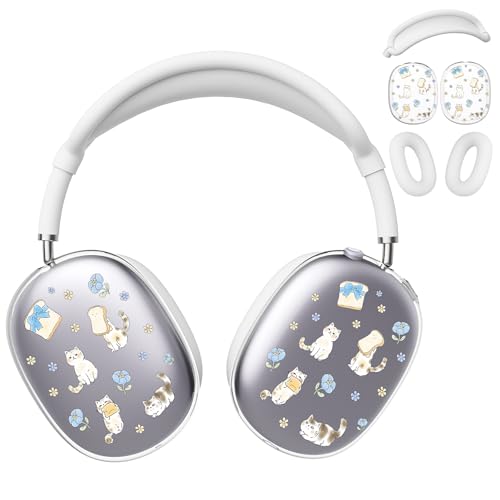 for AirPods Max Headphones Kitten Cat Ear Covers for AirPods Max 2 | Cute Clear Ear Cups Cover | White Silicone Ear Pad Case Headband Cover for Apple AirPods Max 2/1 (2026/2024/2020) - color: Cat B/White