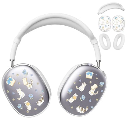 for AirPods Max Headphones Kitten Cat Ear Covers for AirPods Max 2 | Cute Clear Ear Cups Cover | White Silicone Ear Pad Case Headband Cover for Apple AirPods Max 2/1 (2026/2024/2020) - color: Cat B/White