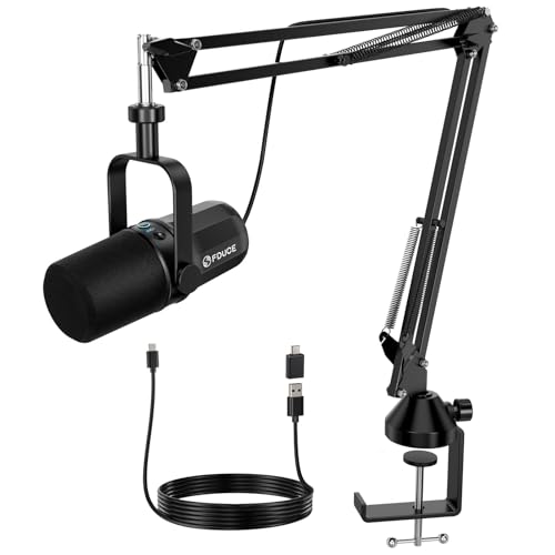Dynamic Microphone, XLR/USB Podcast Recording PC Microphone for Vocal Voice-Over Streaming, Studio Metal Mic with Mute, Headphone Jack, Monitoring Volume Control, with Boom Arm (SL40+) - style: SL40 with Boom Arm
