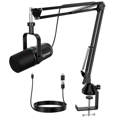 Dynamic Microphone, XLR/USB Podcast Recording PC Microphone for Vocal Voice-Over Streaming, Studio Metal Mic with Mute, Headphone Jack, Monitoring Volume Control, with Boom Arm (SL40+) - style: SL40 with Boom Arm