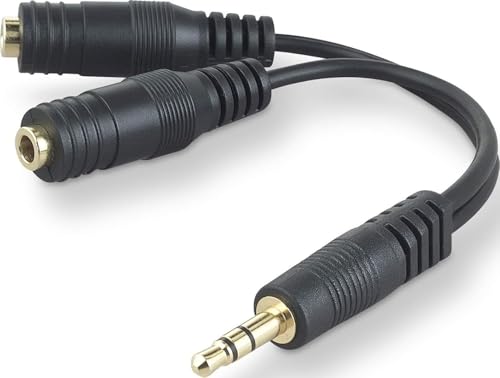 Belkin AUX Audio Cable Splitter, 3.5mm, Black | Splits one audio source to two headphones, compatible with phones, tablets, laptops, and MP3 players - color: Black, size: Standard