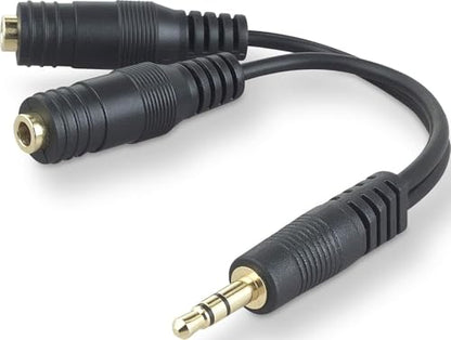 Belkin AUX Audio Cable Splitter, 3.5mm, Black | Splits one audio source to two headphones, compatible with phones, tablets, laptops, and MP3 players - color: Black, size: Standard