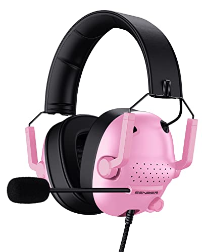 SENZER SG500 Surround Sound Pro Gaming Headset with Noise Cancelling Microphone - Soft Memory Foam Padding - Portable Foldable Headphones for PC, PS4, PS5, Xbox One, Switch - Pink | Surround Sound, Soft Memory Foam Padding, Lightweight Portable Foldable H