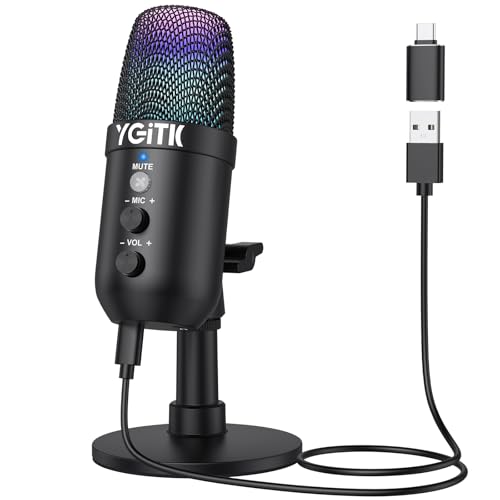 USB Gaming Microphone with RGB Lights Stand for PC, PS4, PS5 — Condenser Microphone Mute Headphones Jack, Noise Cancellation, Gain Control USB/XLR | Gaming, Podcasting, Streaming