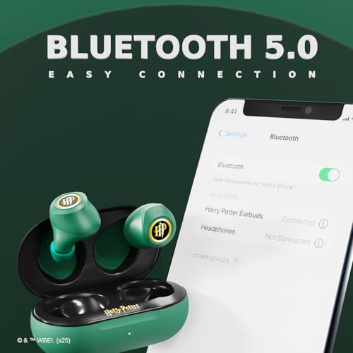 iJoy Harry Potter Slytherin Wireless Bluetooth Earbuds with Charging Case, Built-in Mic, 30 Hr Playtime, Officially Licensed | Harry Potter Gifts for Women, Men, Teens, Kids & All Fans of Slytherin - color: Slytherin