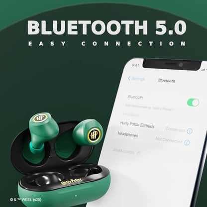 iJoy Harry Potter Slytherin Wireless Bluetooth Earbuds with Charging Case, Built-in Mic, 30 Hr Playtime, Officially Licensed | Harry Potter Gifts for Women, Men, Teens, Kids & All Fans of Slytherin - color: Slytherin
